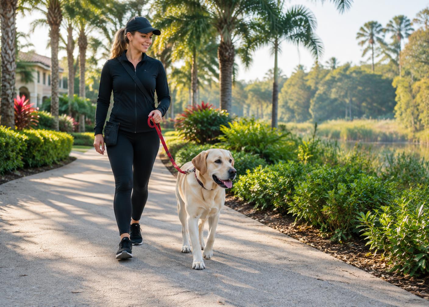 Labrador on a shaded professional dog walk in North Naples